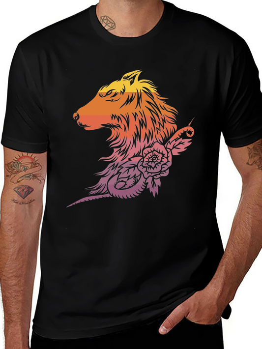 Sunset Wolf & Rose Graphic T-Shirt