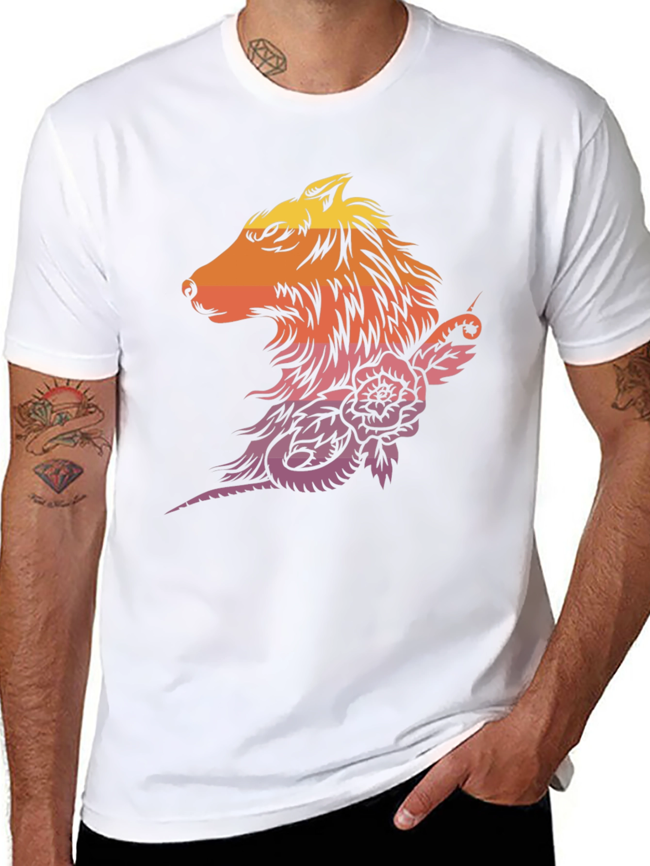 Sunset Wolf & Rose Graphic T-Shirt