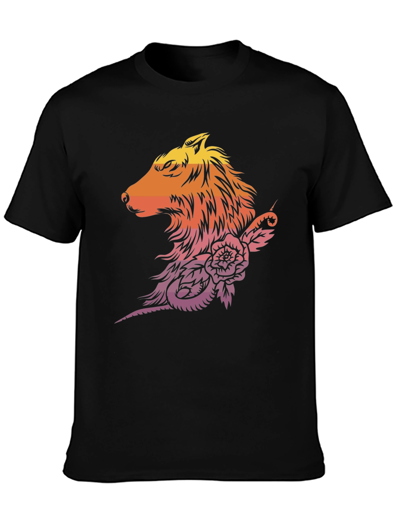 Sunset Wolf & Rose Graphic T-Shirt