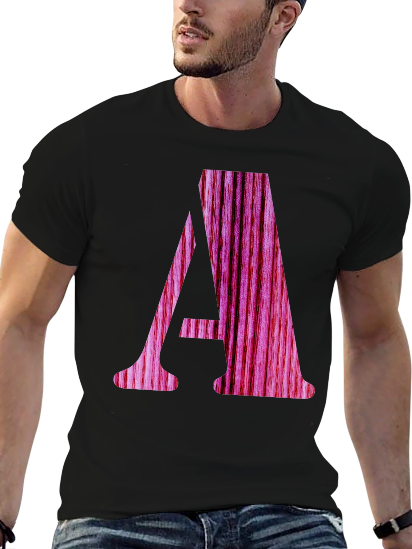 Letter A Wood Grain Graphic T-Shirt