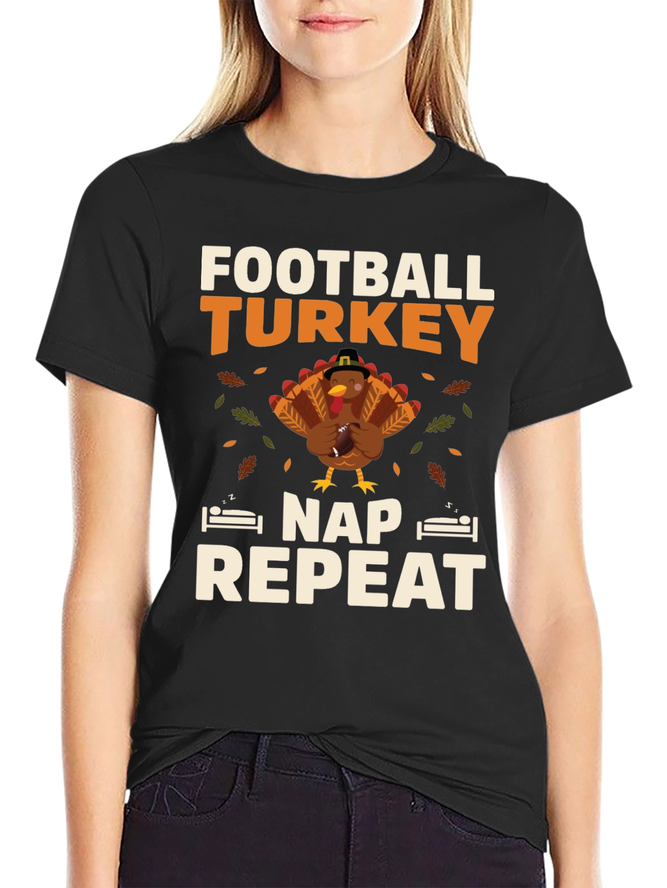 Football Turkey Nap Repeat Thanksgiving T-Shirt