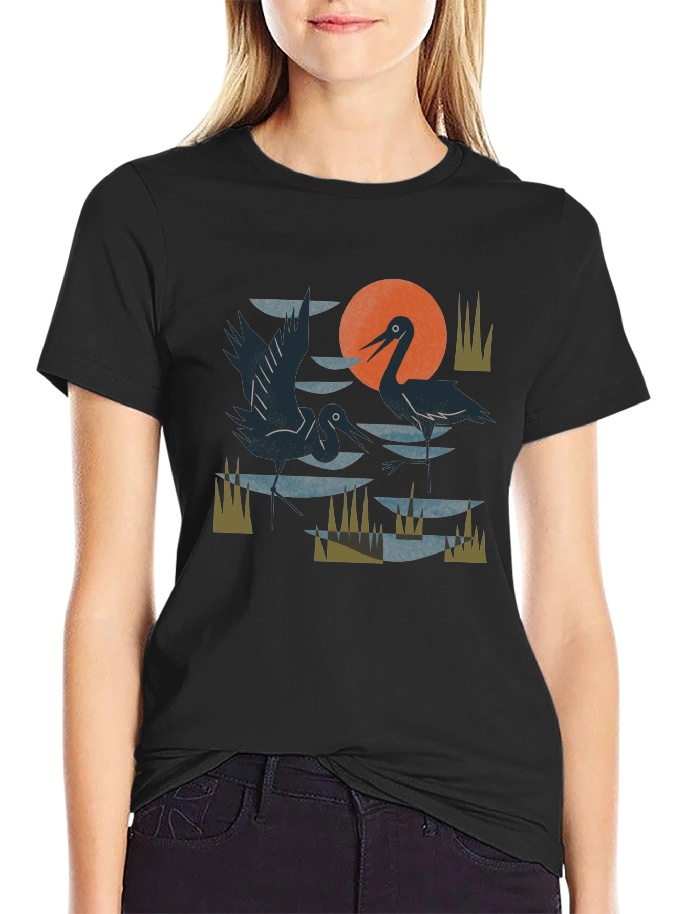 Heron Sunset Graphic Tee - Unisex Cotton T-Shirt