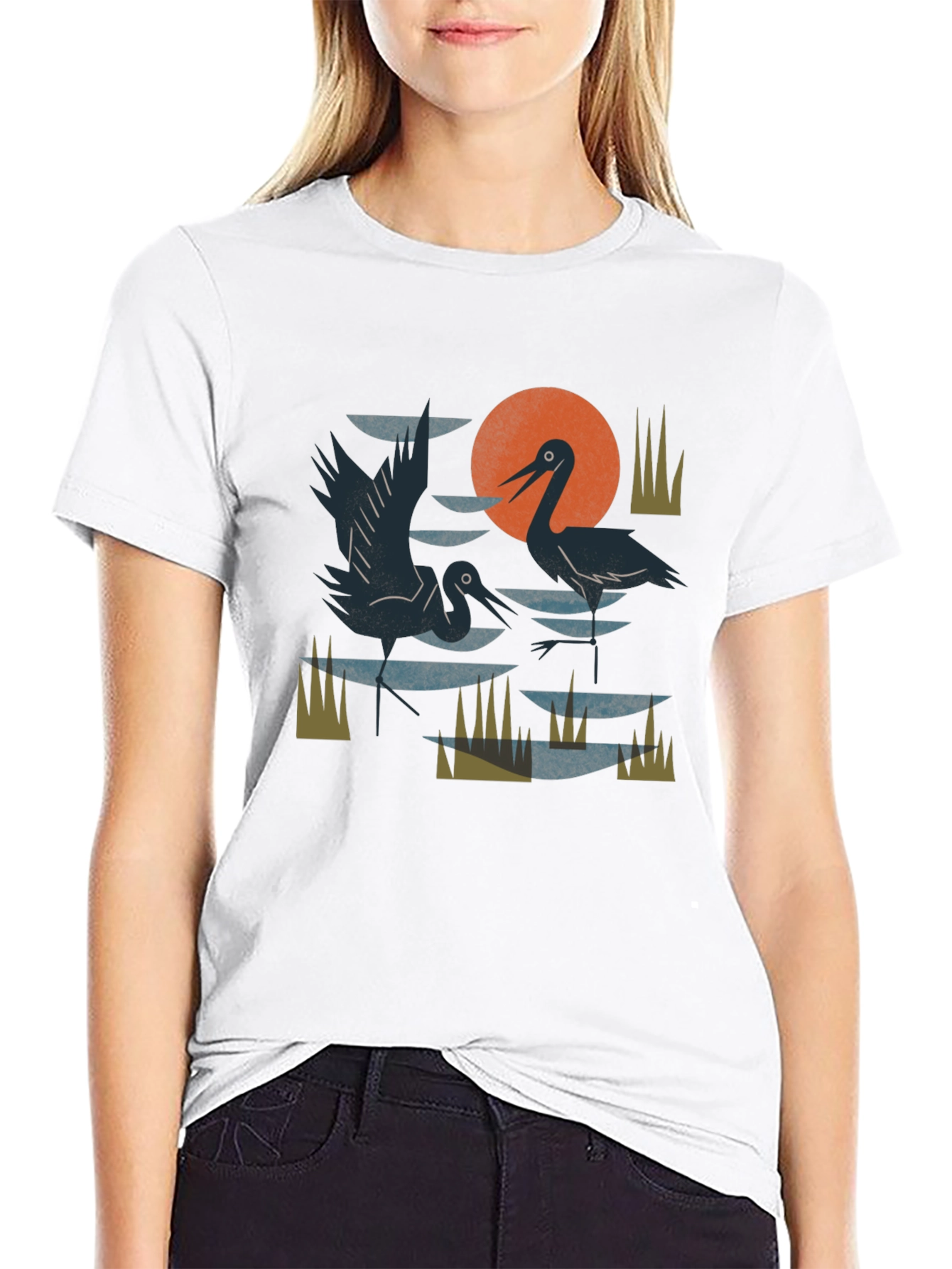 Heron Sunset Graphic Tee - Unisex Cotton T-Shirt