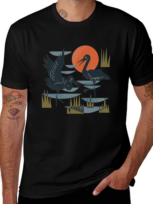 Heron Sunset Graphic Tee - Unisex Cotton T-Shirt