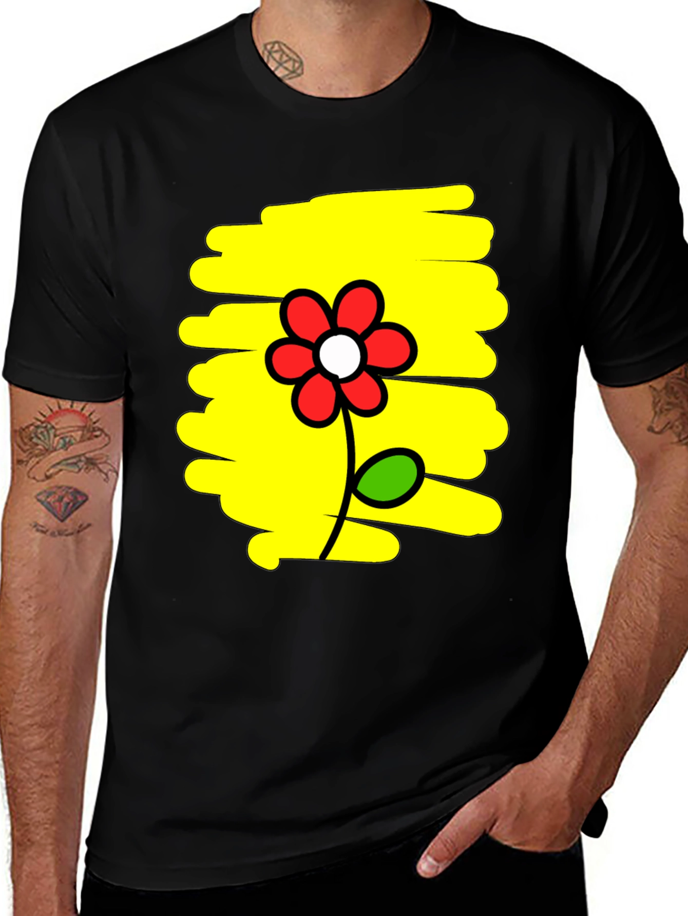 Floral Graphic Print Mens Black T-Shirt