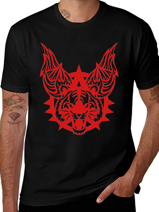 Edgy Tribal Tiger Graphic Black T-Shirt