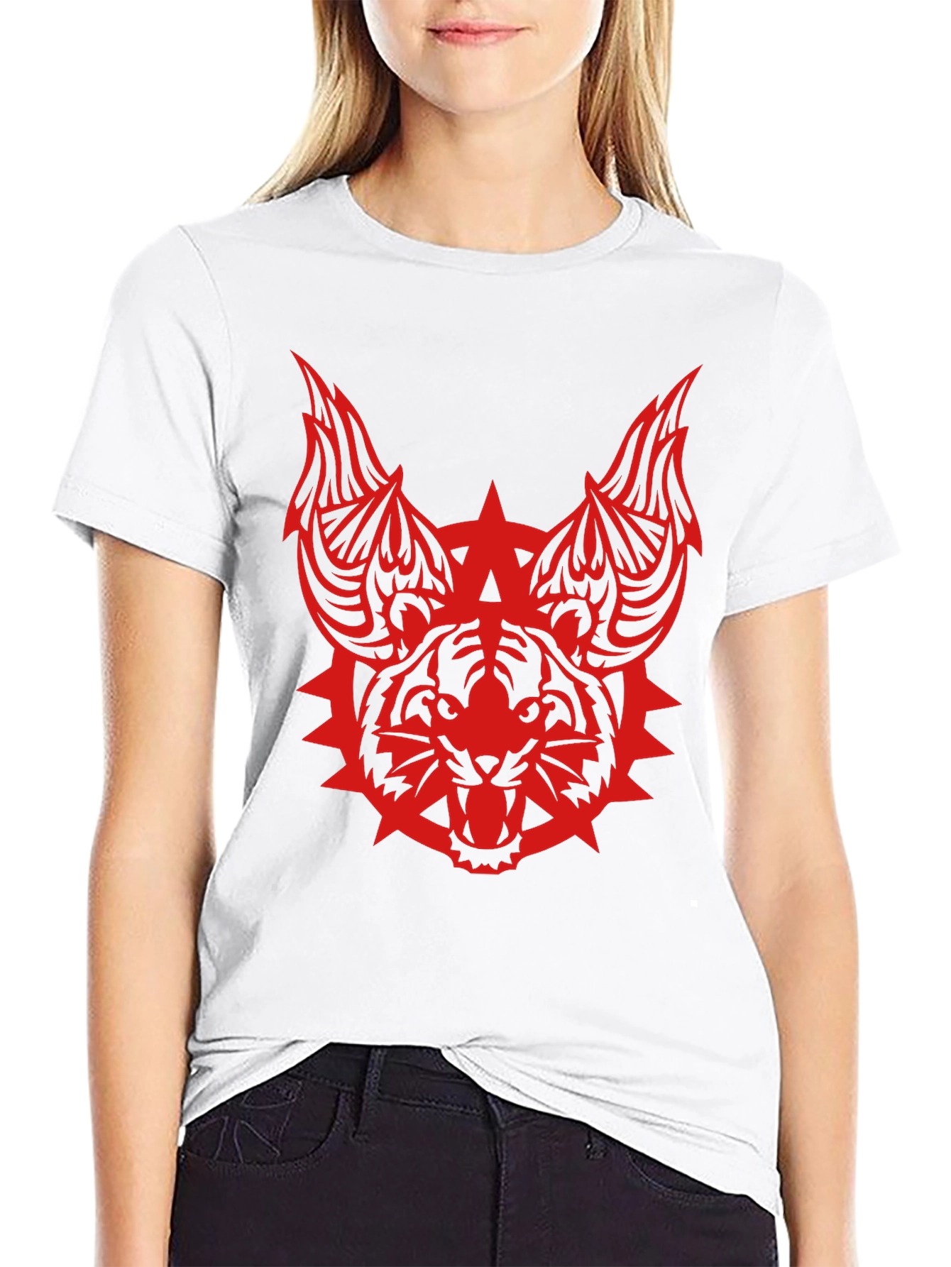 Edgy Tribal Tiger Graphic Black T-Shirt