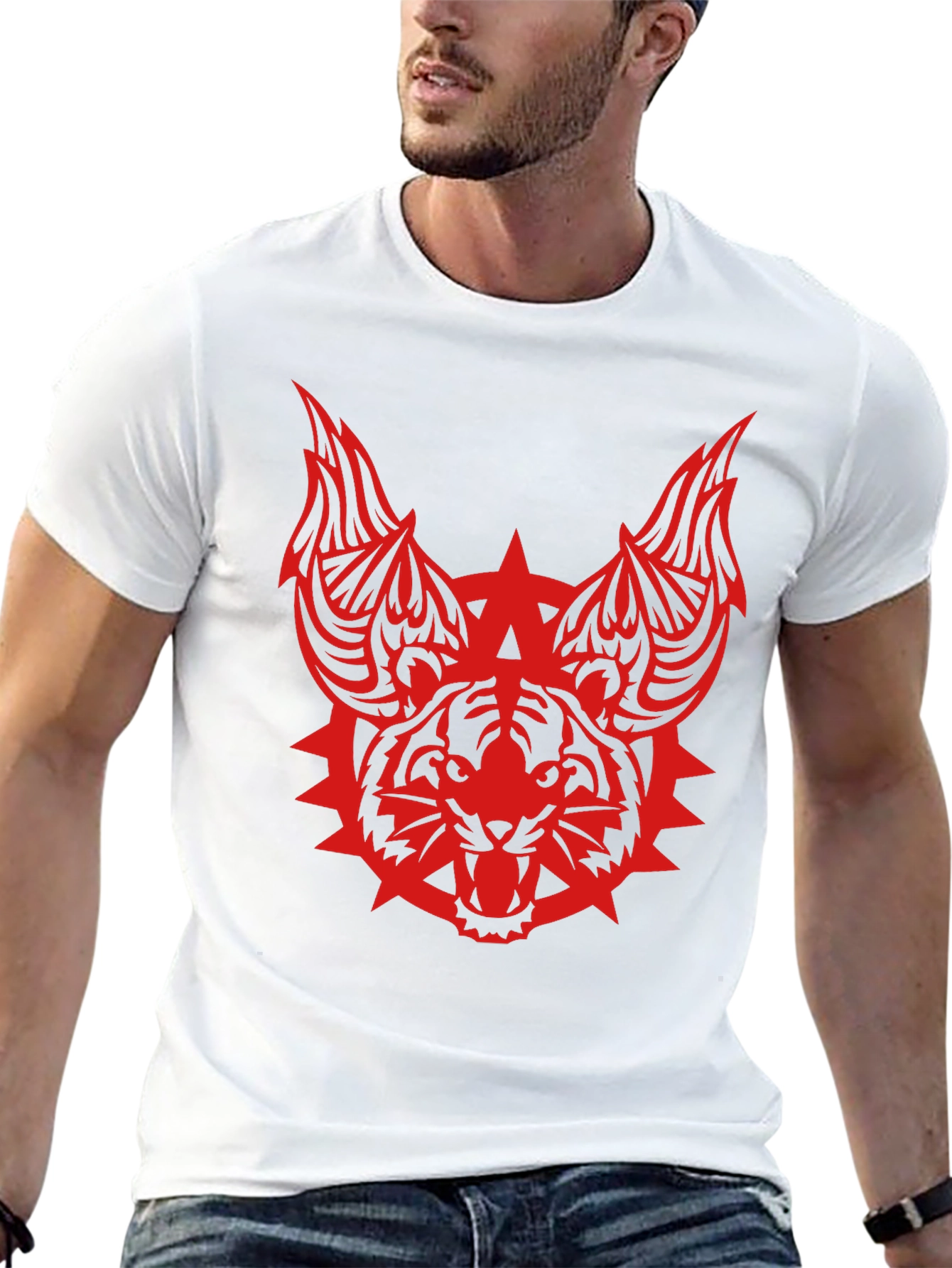 Edgy Tribal Tiger Graphic Black T-Shirt