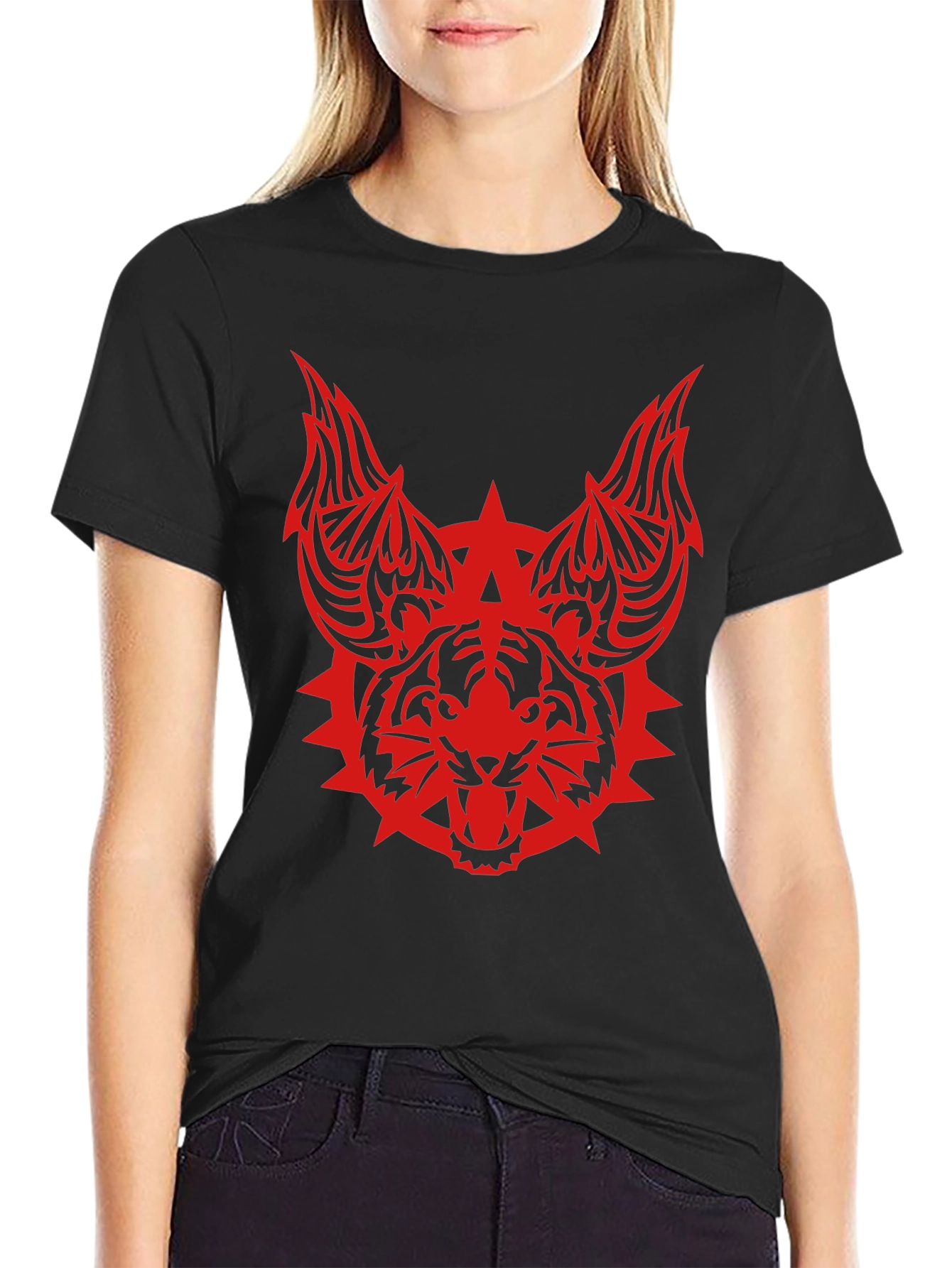 Edgy Tribal Tiger Graphic Black T-Shirt