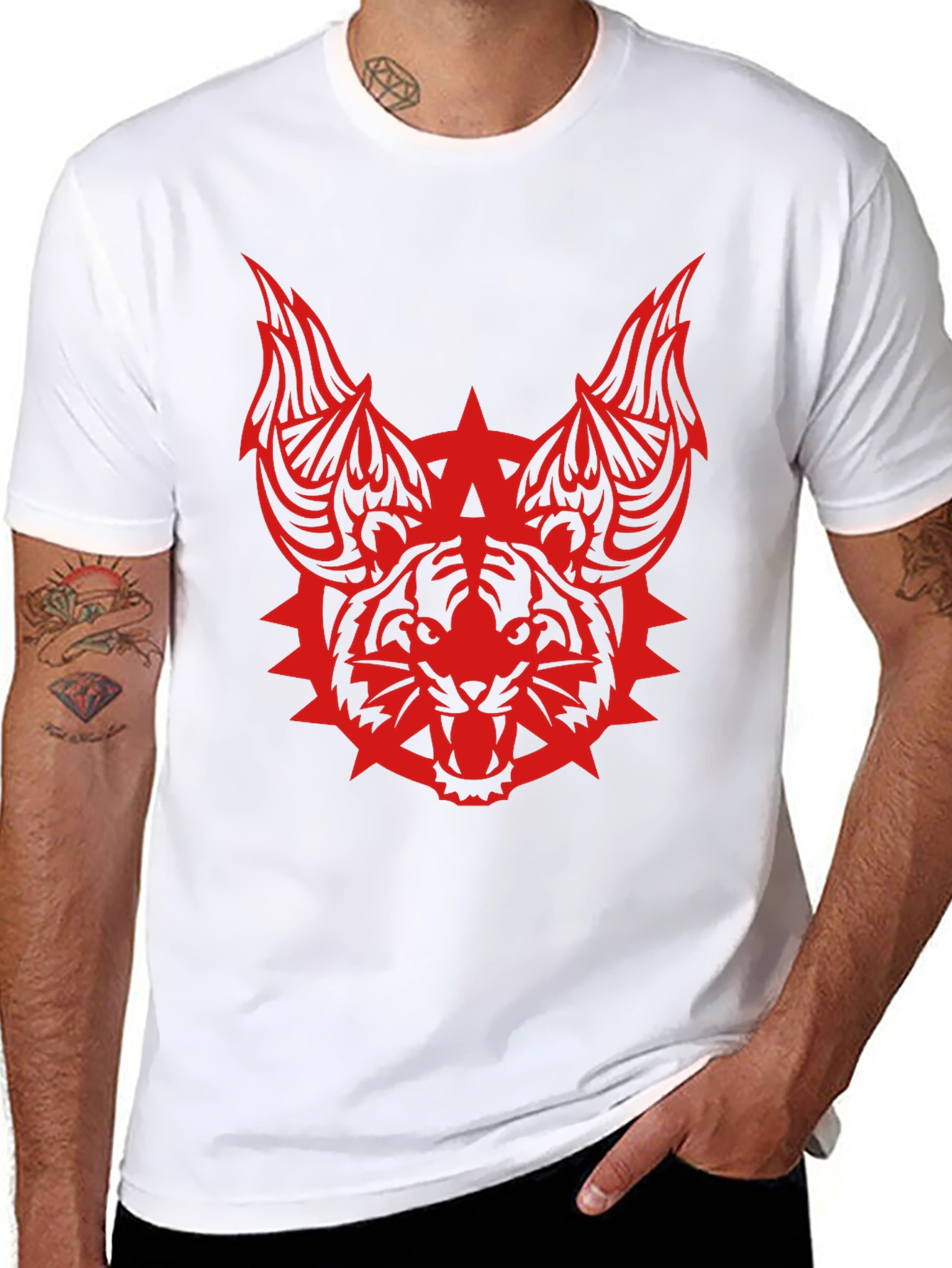 Edgy Tribal Tiger Graphic Black T-Shirt