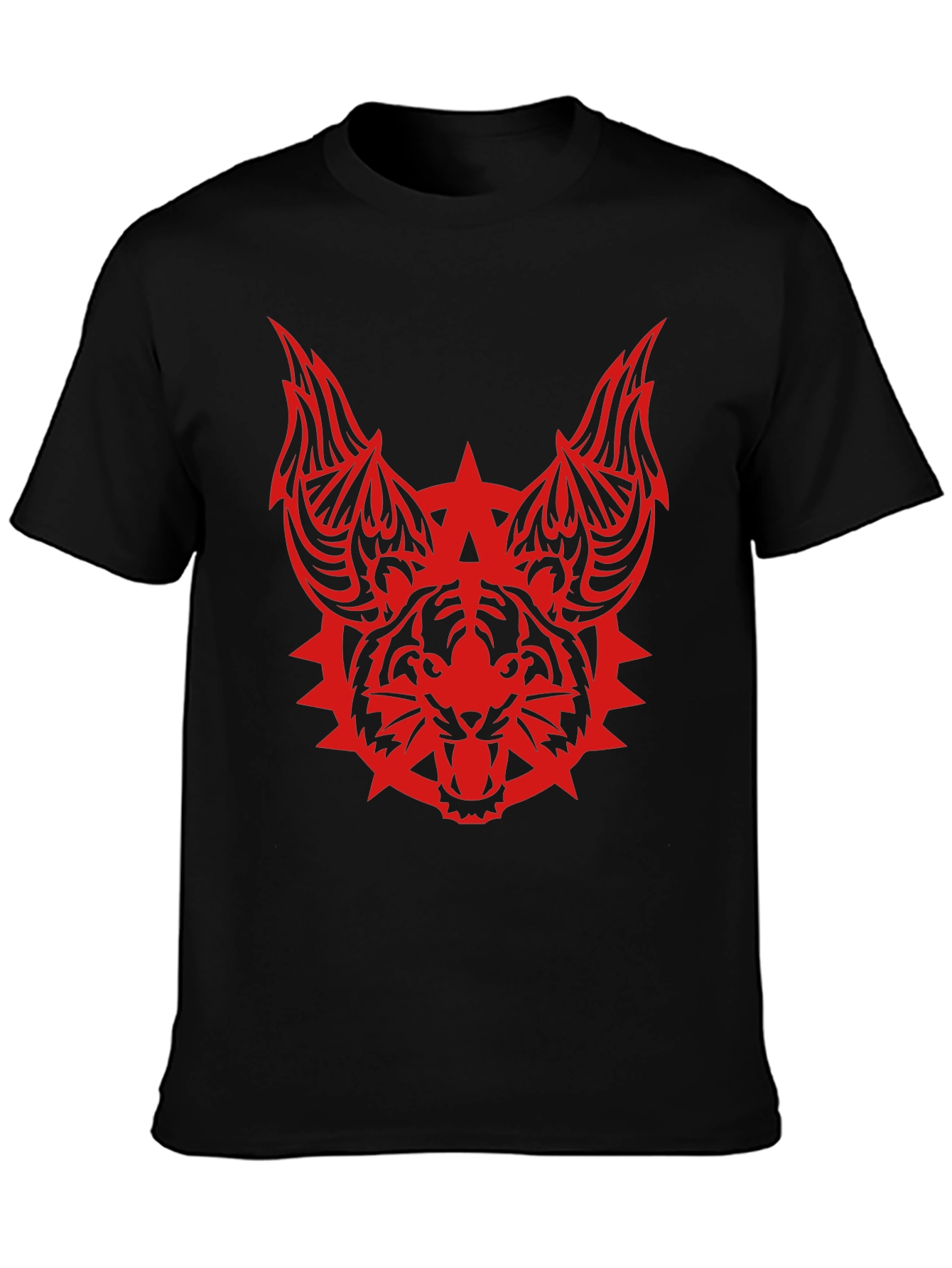 Edgy Tribal Tiger Graphic Black T-Shirt