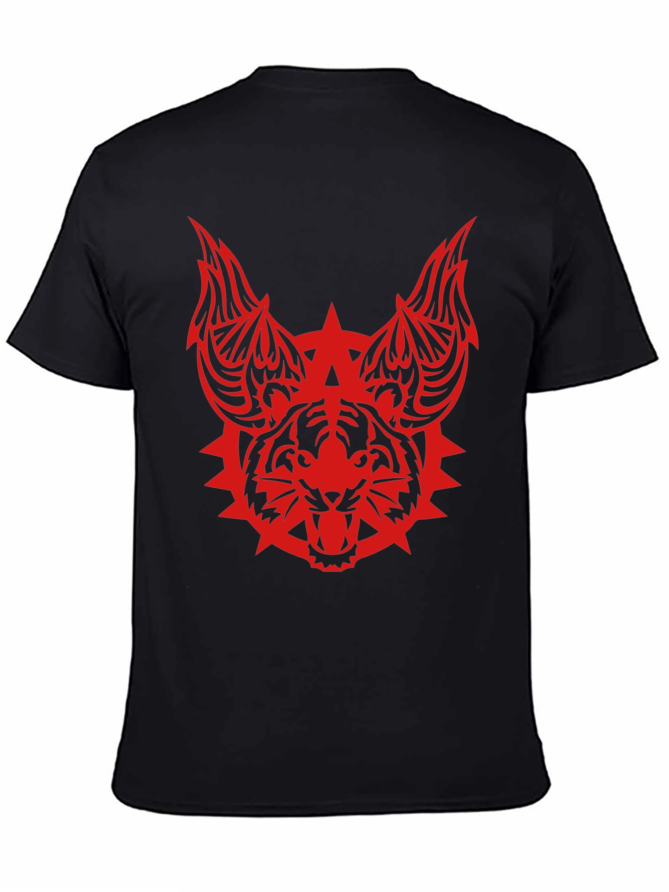 Edgy Tribal Tiger Graphic Black T-Shirt