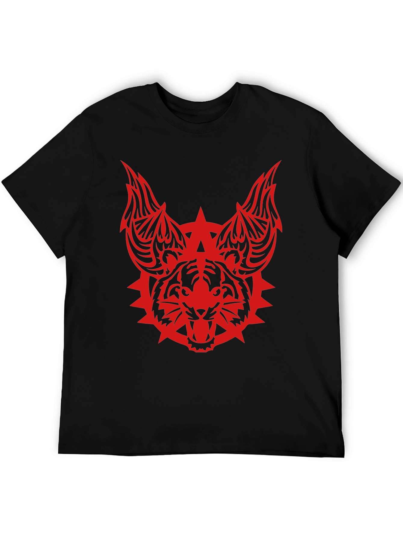 Edgy Tribal Tiger Graphic Black T-Shirt