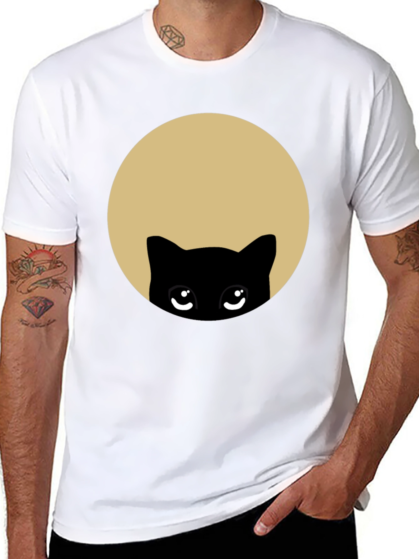 Cute Peekaboo Cat Graphic T-Shirt - Black