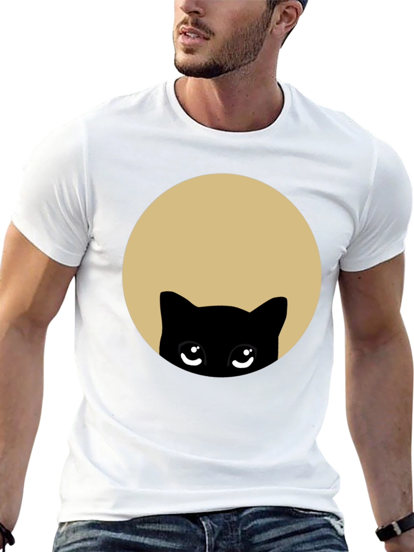 Cute Peekaboo Cat Graphic T-Shirt - Black