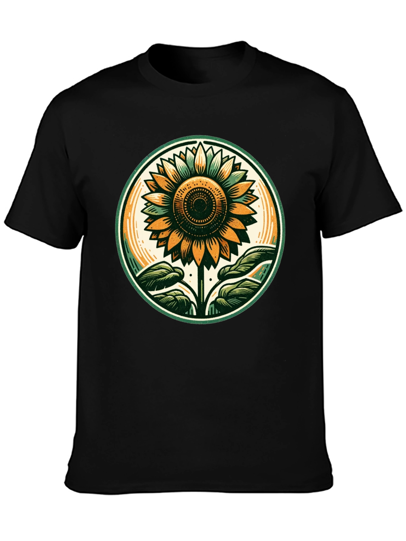 Sunflower Graphic Tee - Black Cotton T-Shirt