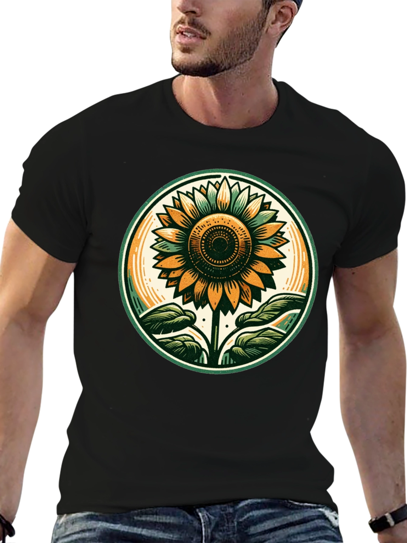 Sunflower Graphic Tee - Black Cotton T-Shirt