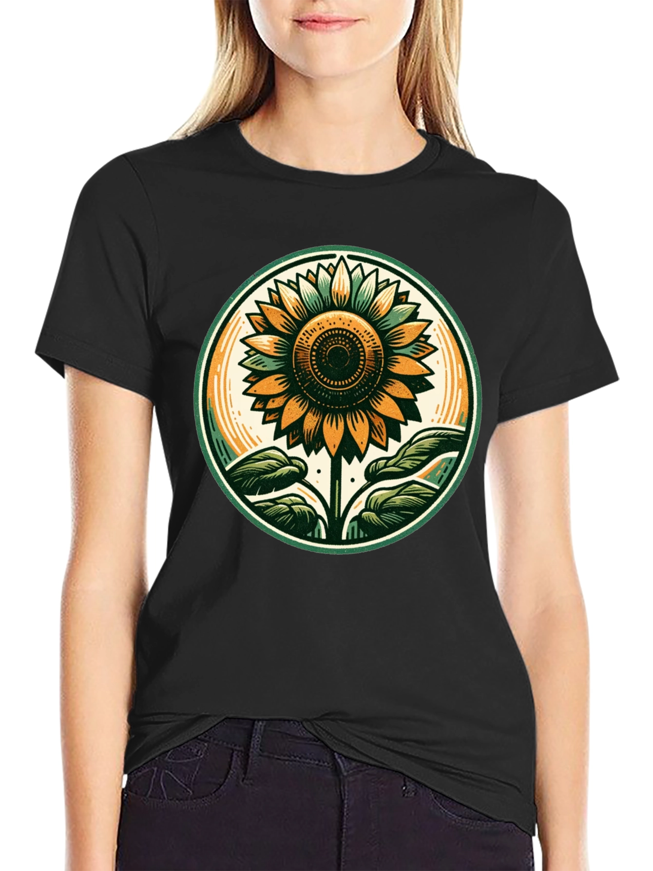 Sunflower Graphic Tee - Black Cotton T-Shirt
