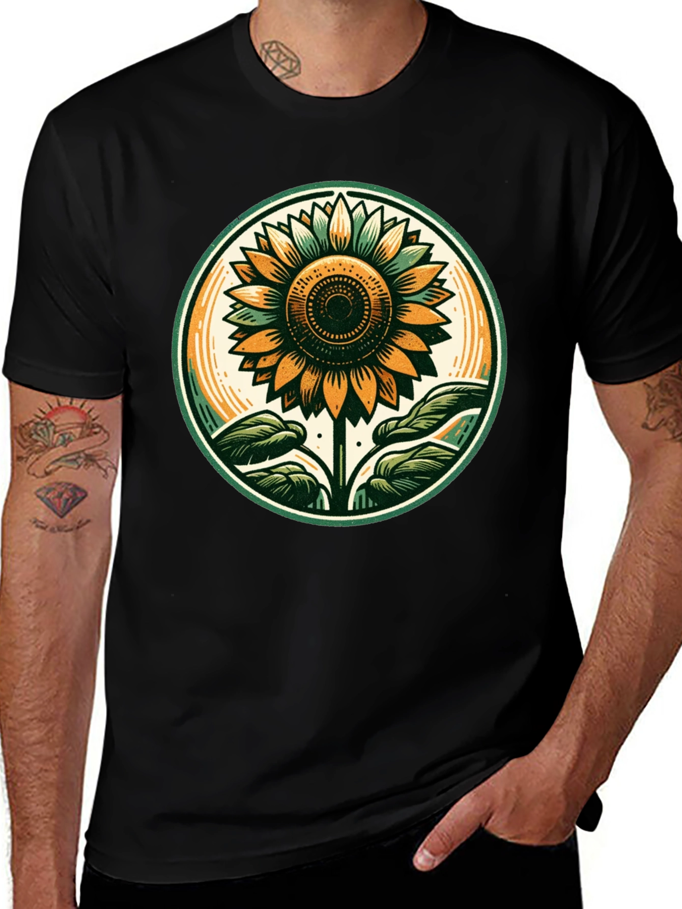 Sunflower Graphic Tee - Black Cotton T-Shirt