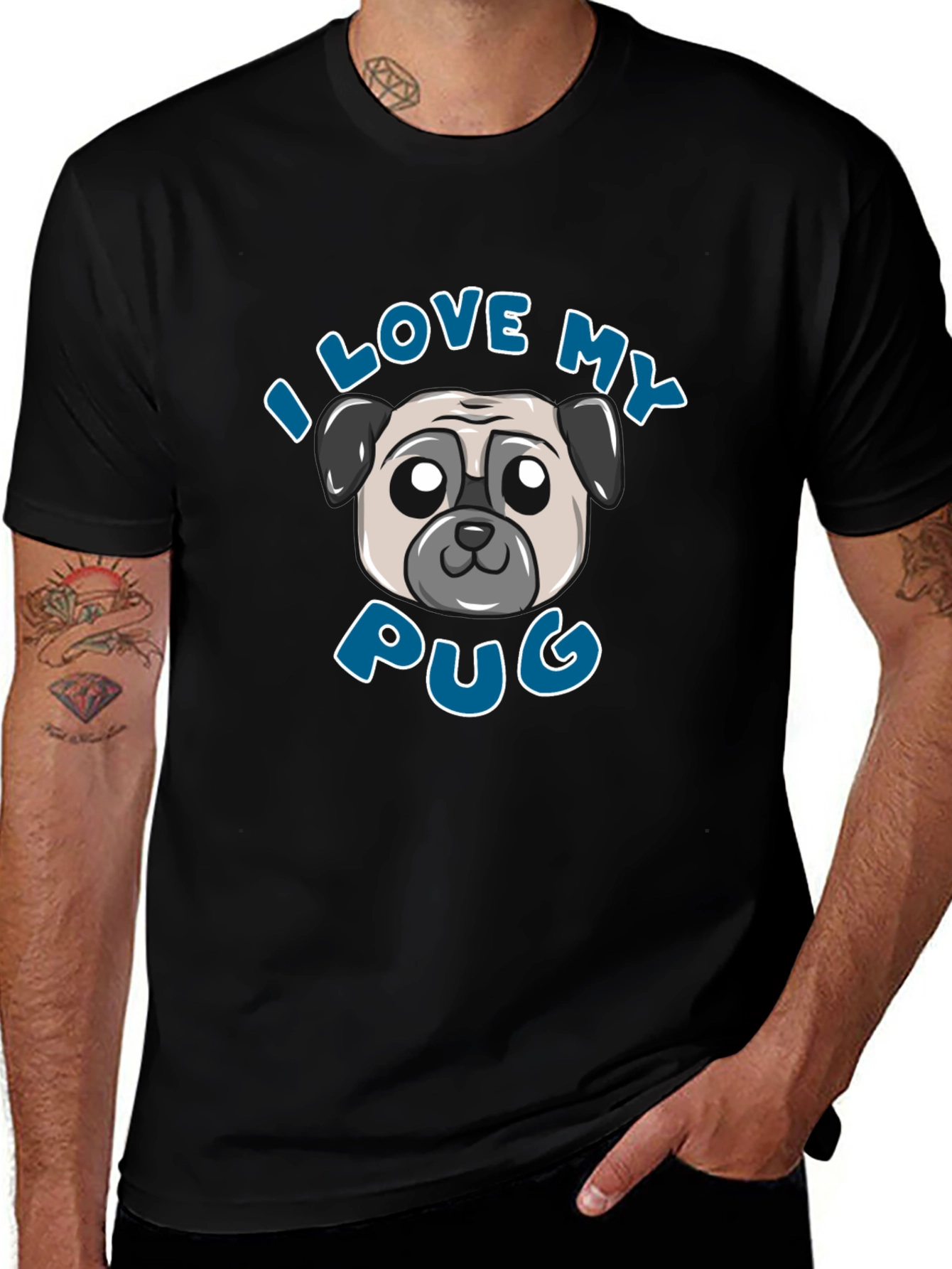I Love My Pug Graphic Tee - Black