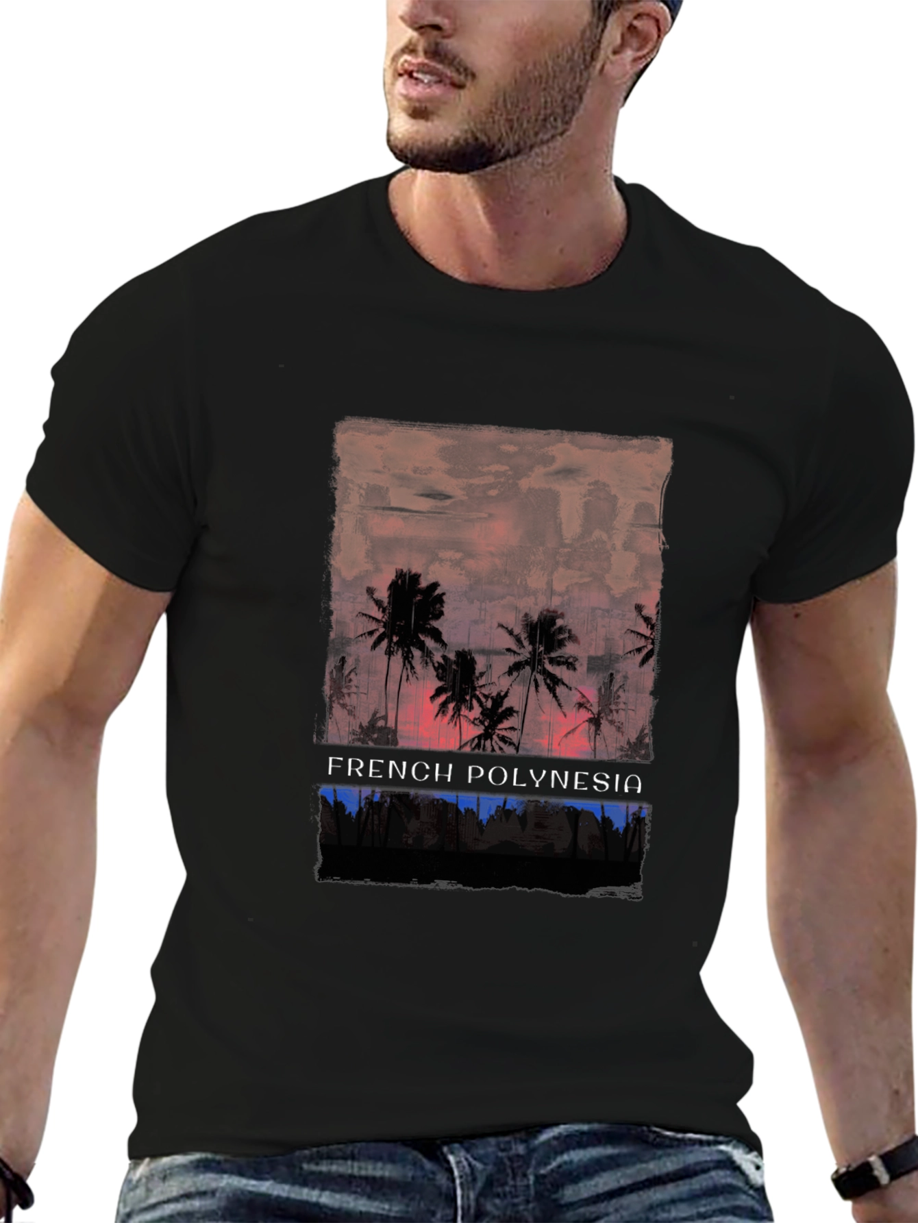 French Polynesia Palm Tree Graphic T-Shirt