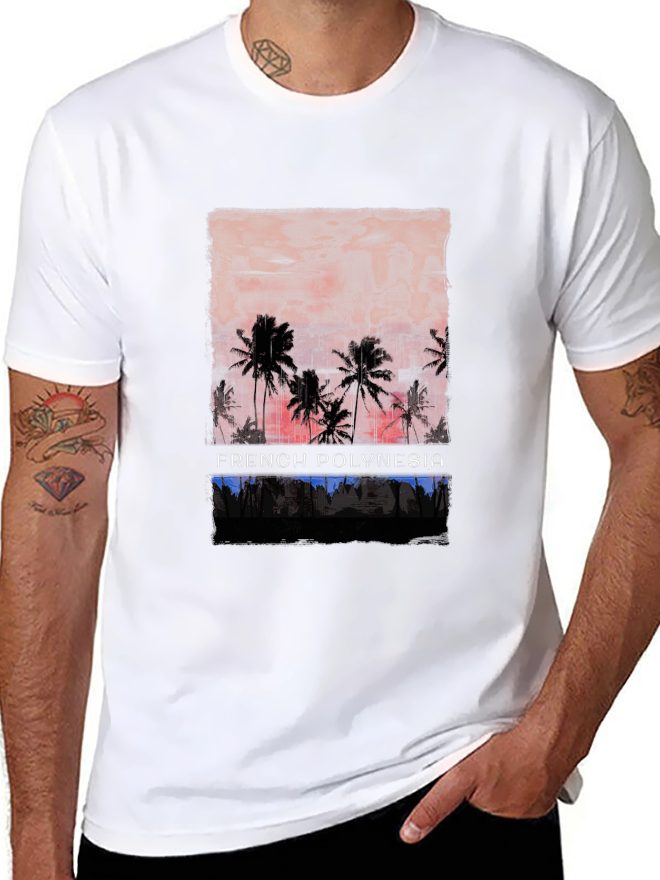 French Polynesia Palm Tree Graphic T-Shirt