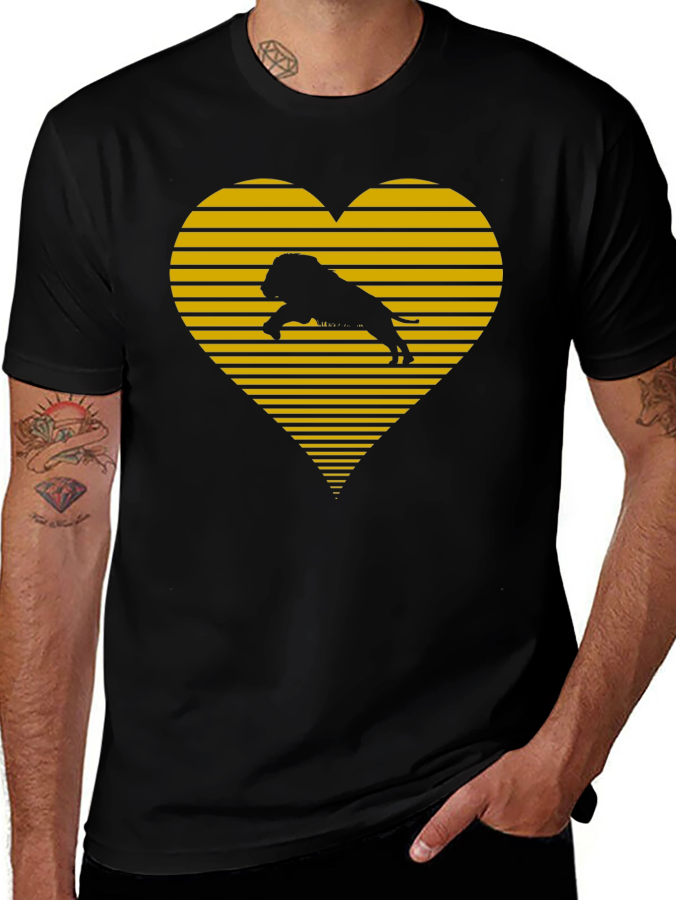 Lion Heart Striped Graphic Tee - Black