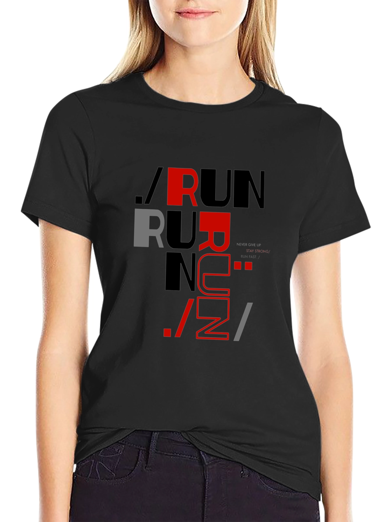 Stylish RUN Graphic Print T-Shirt
