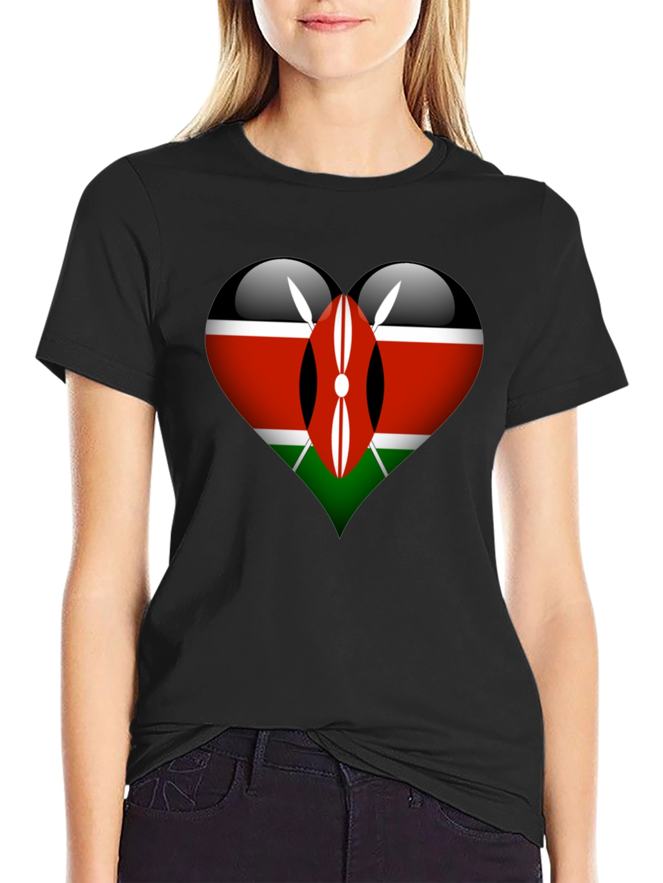 Kenya Flag Heart Graphic T-Shirt