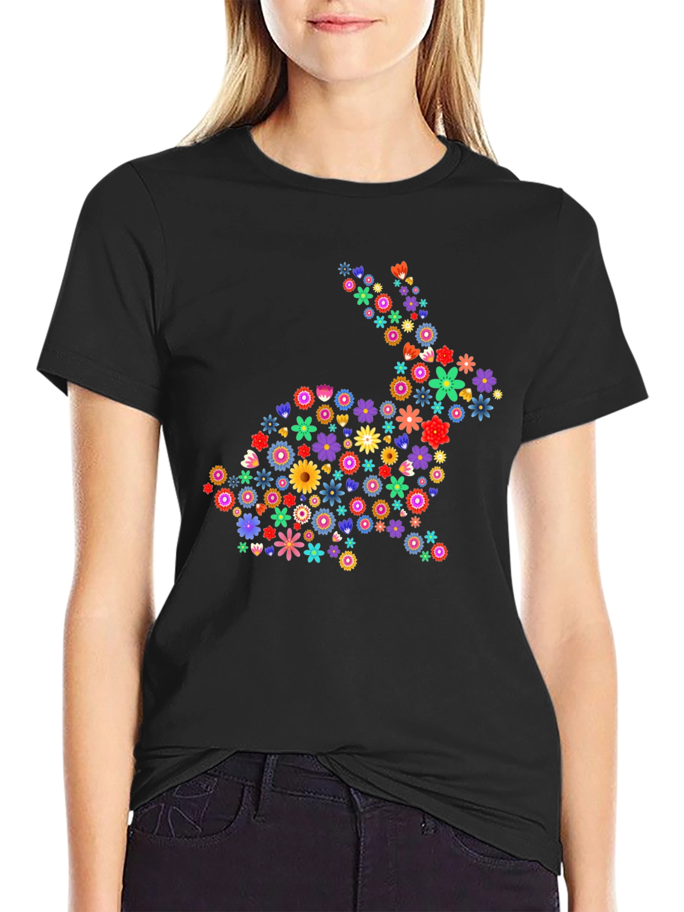 Floral Bunny Graphic Tee - Easter Spring