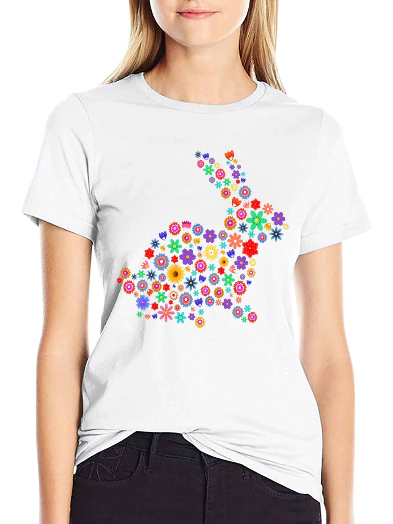 Floral Bunny Graphic Tee - Easter Spring