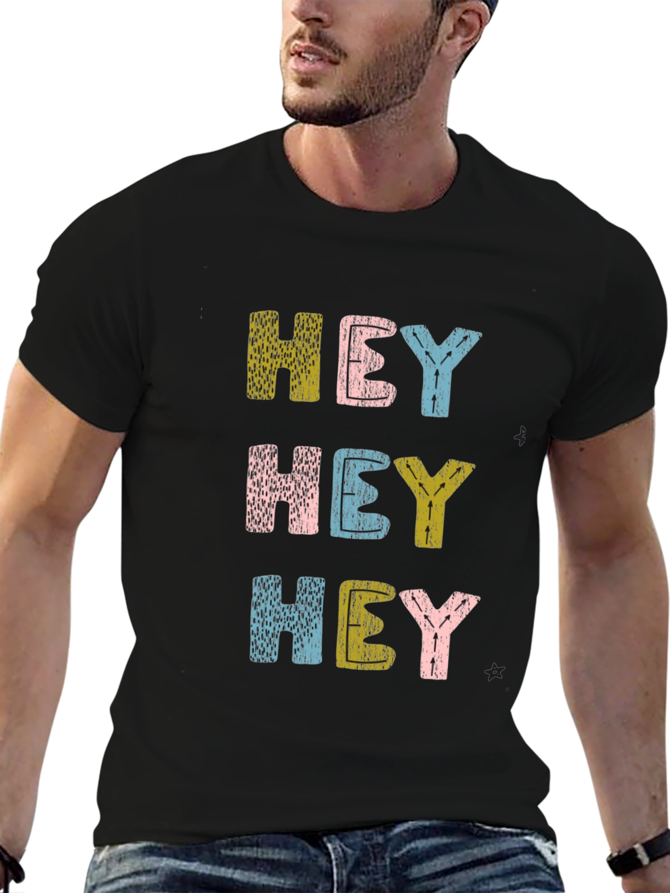 Hey Graphic Tee - Fun & Playful Black T-Shirt