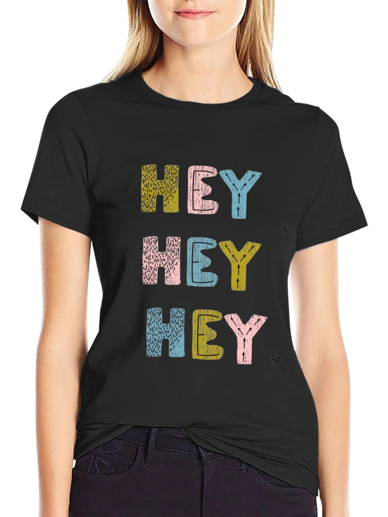 Hey Graphic Tee - Fun & Playful Black T-Shirt