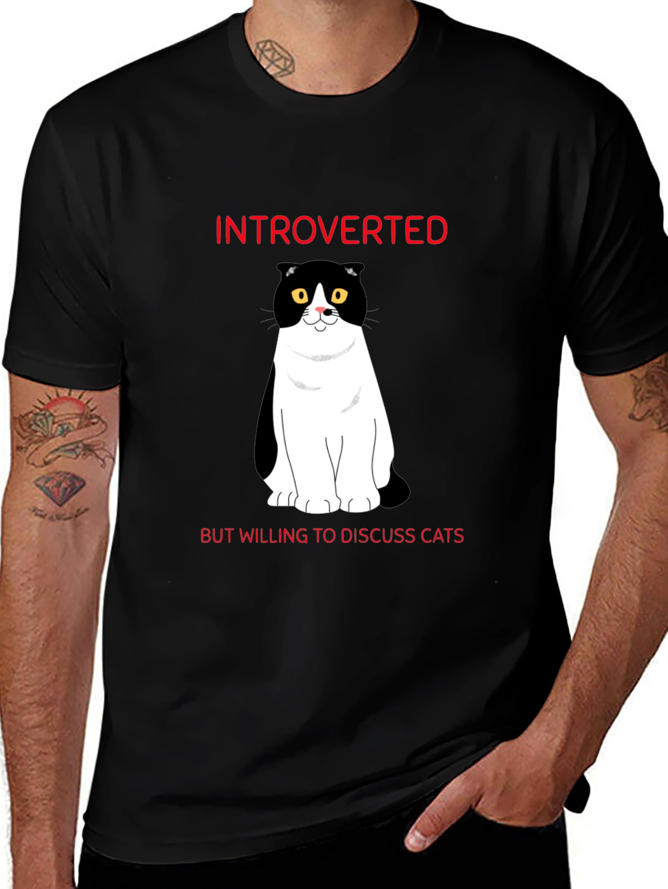 Introverted Cat Lover T-Shirt - Black