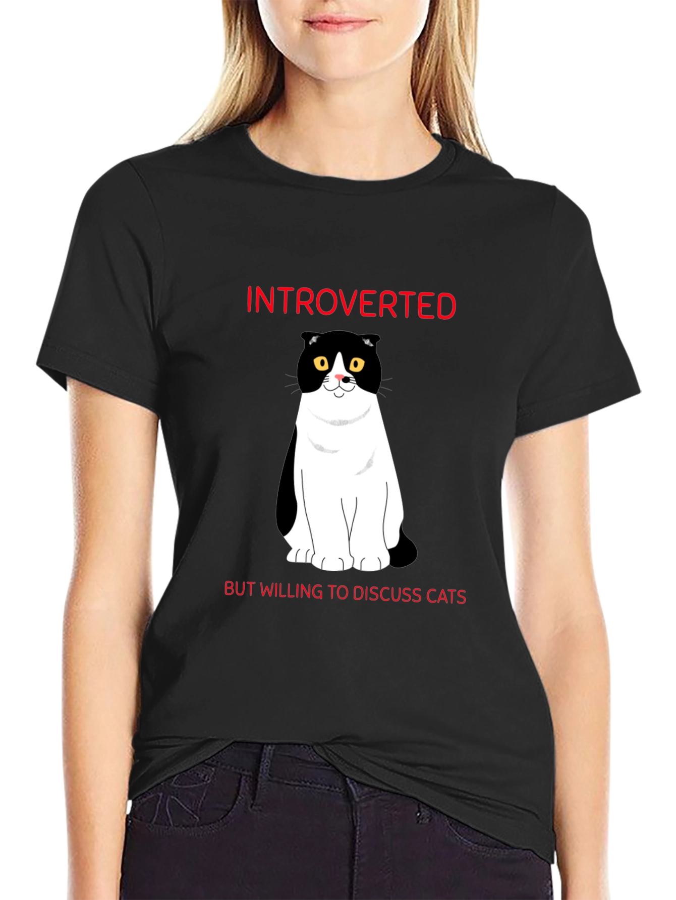 Introverted Cat Lover T-Shirt - Black