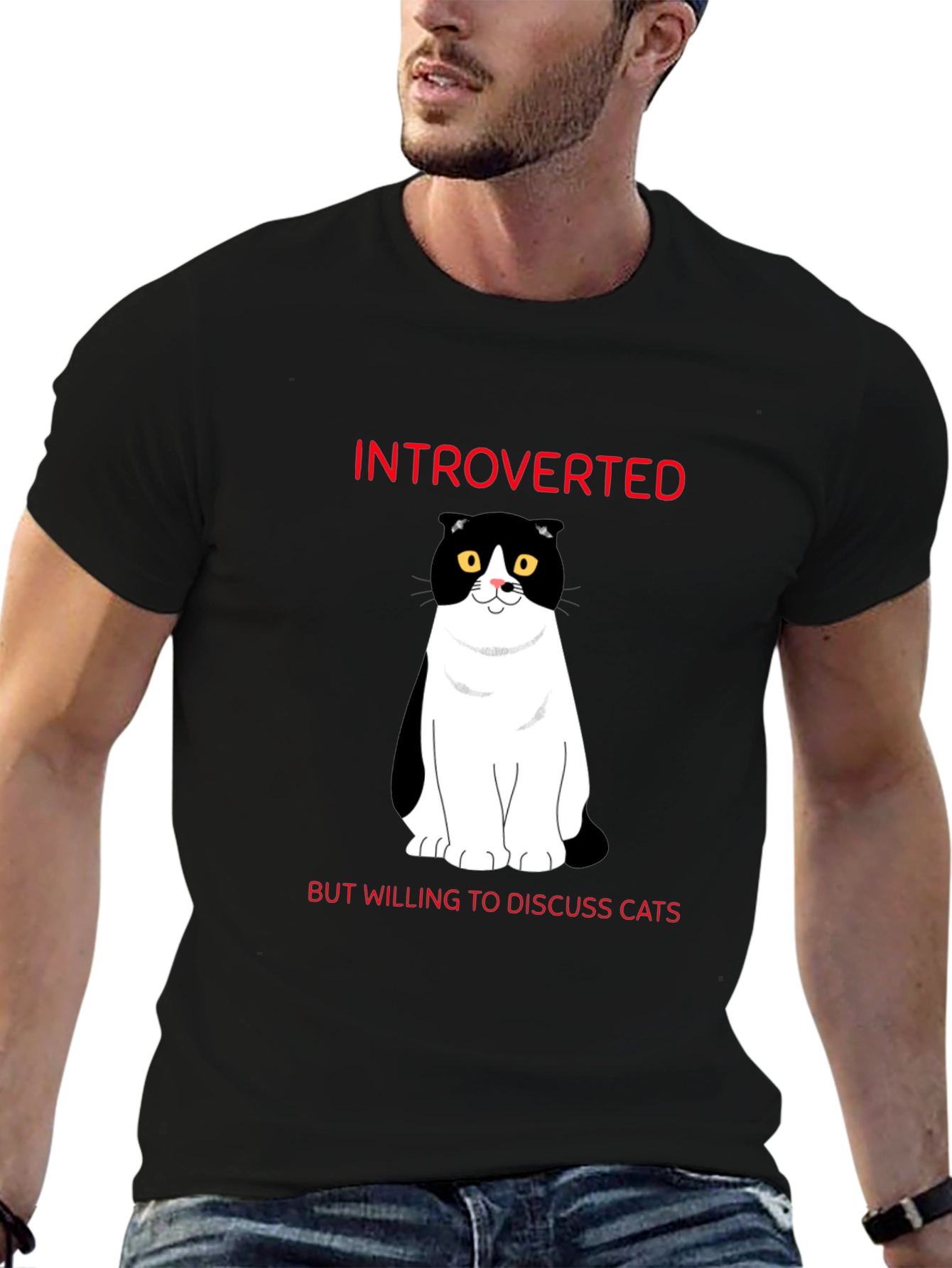 Introverted Cat Lover T-Shirt - Black