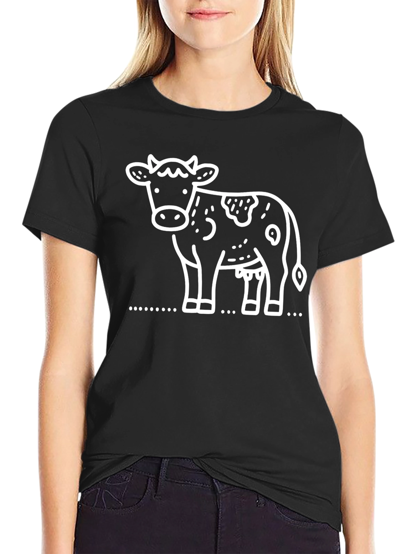 Cow Graphic Tee - Black Cotton T-Shirt