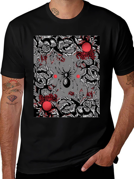 Floral Spider Graphic Black T-Shirt
