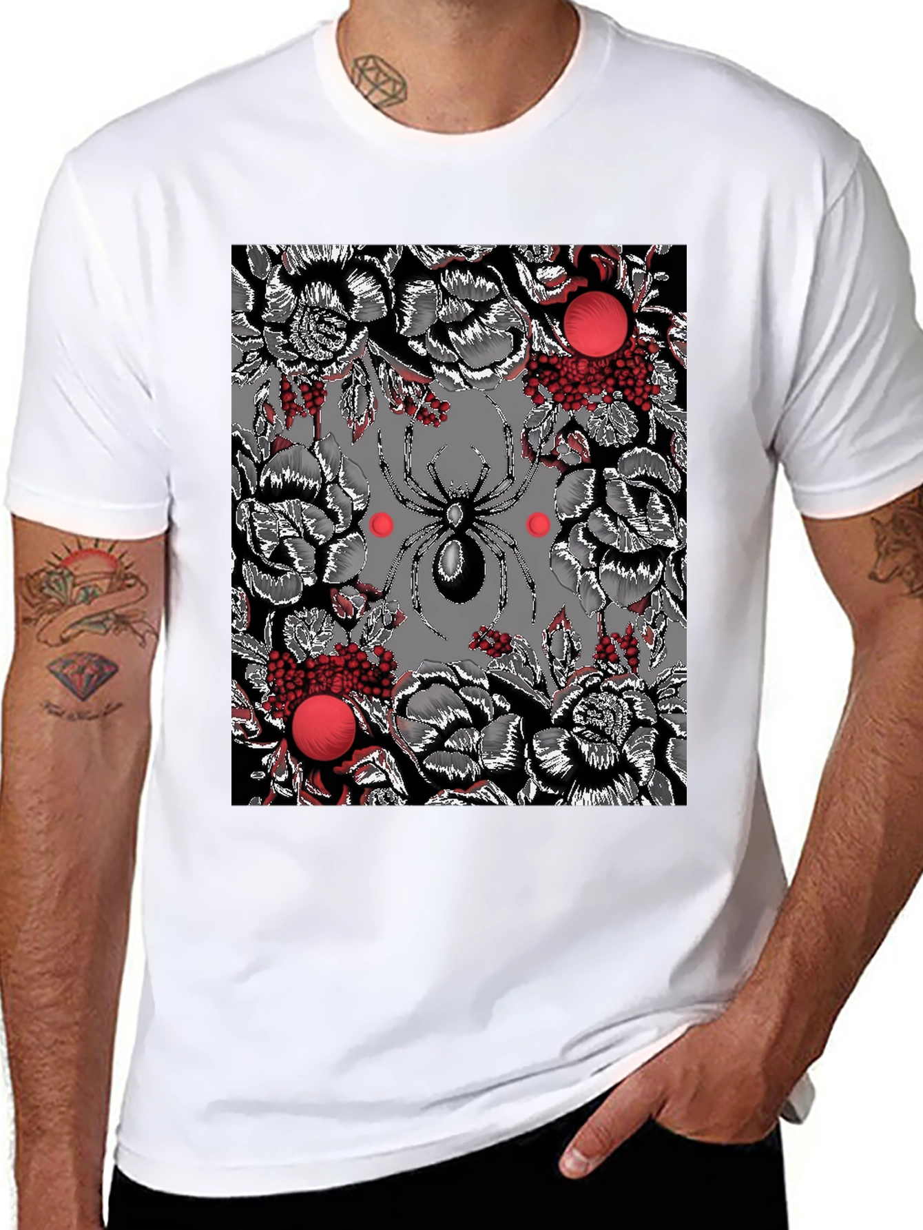 Floral Spider Graphic Black T-Shirt