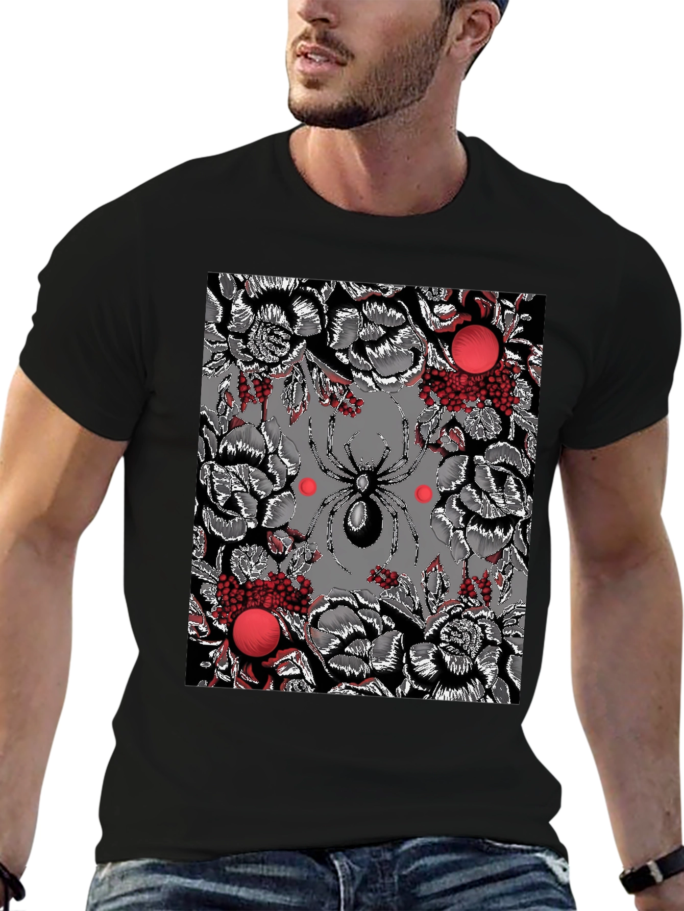 Floral Spider Graphic Black T-Shirt