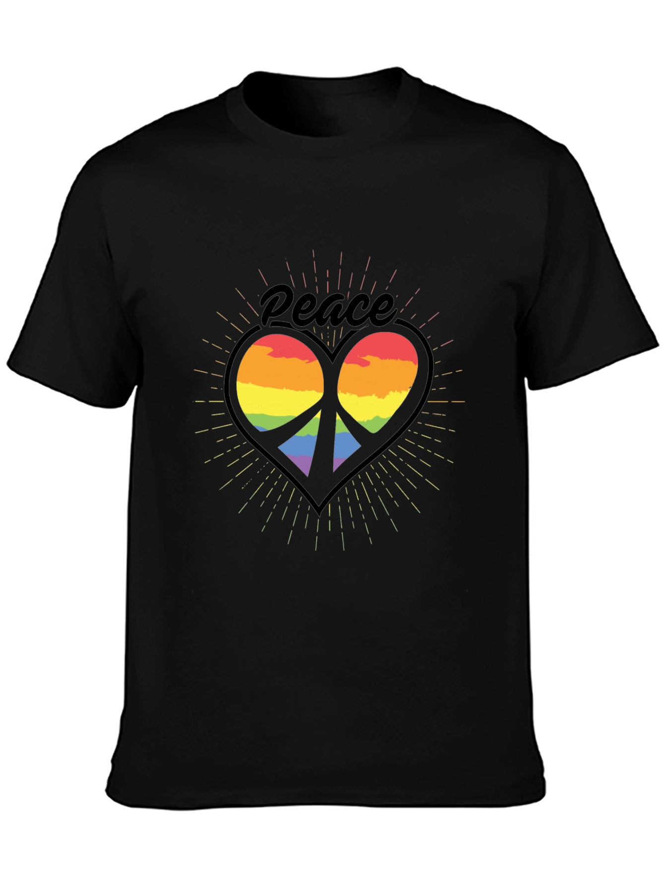 Peace Heart Rainbow T-Shirt - Black