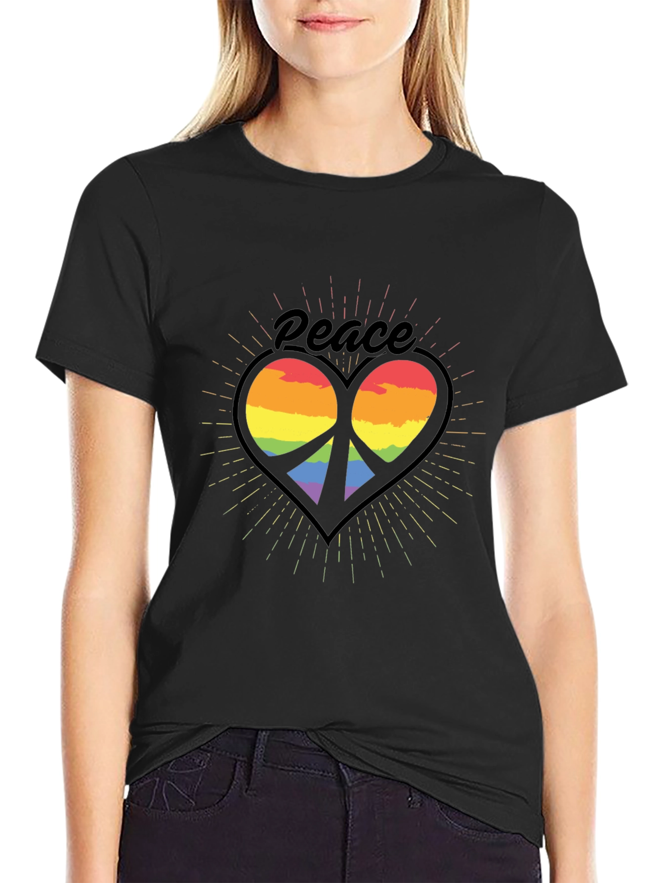 Peace Heart Rainbow T-Shirt - Black