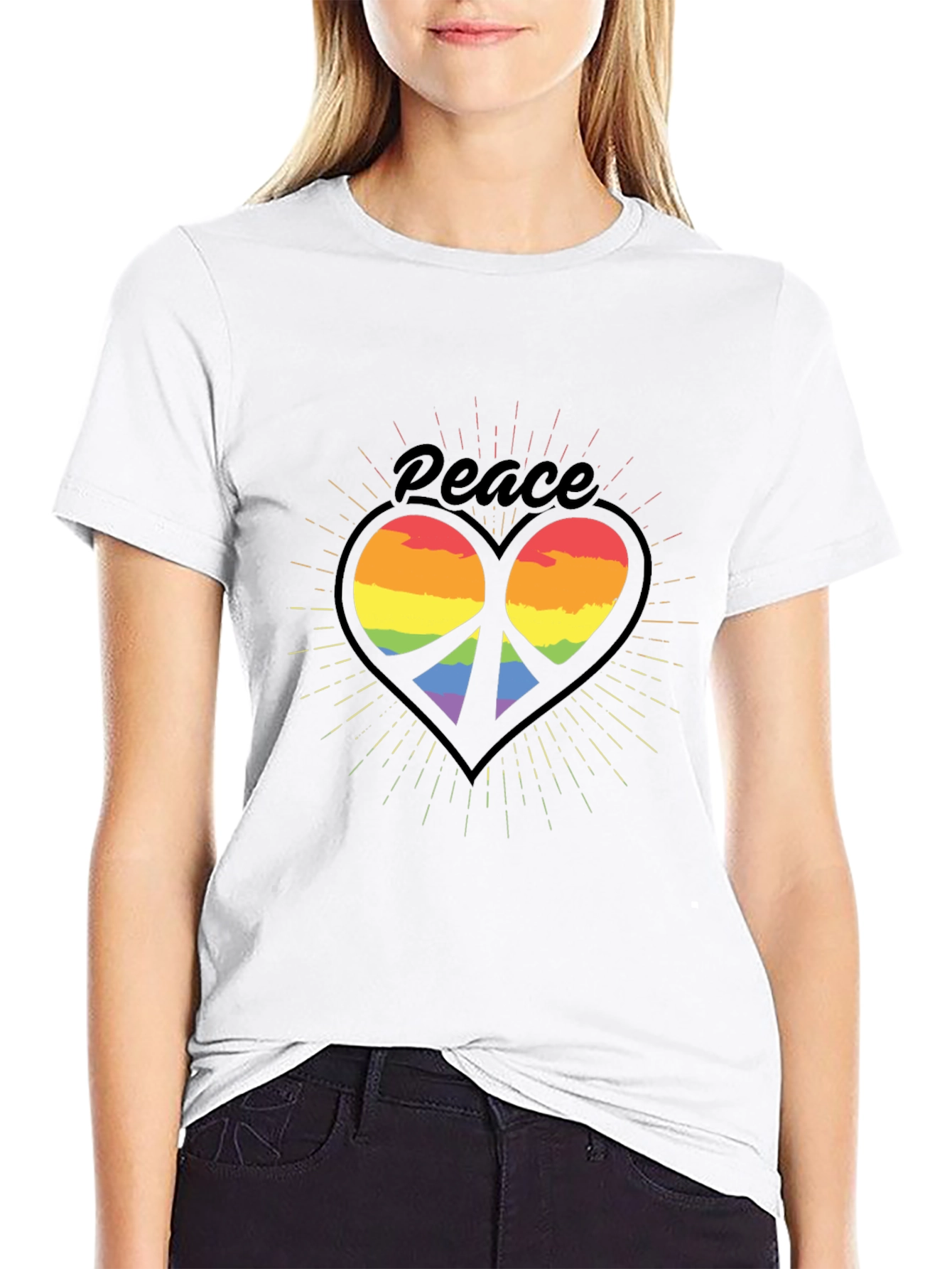 Peace Heart Rainbow T-Shirt - Black