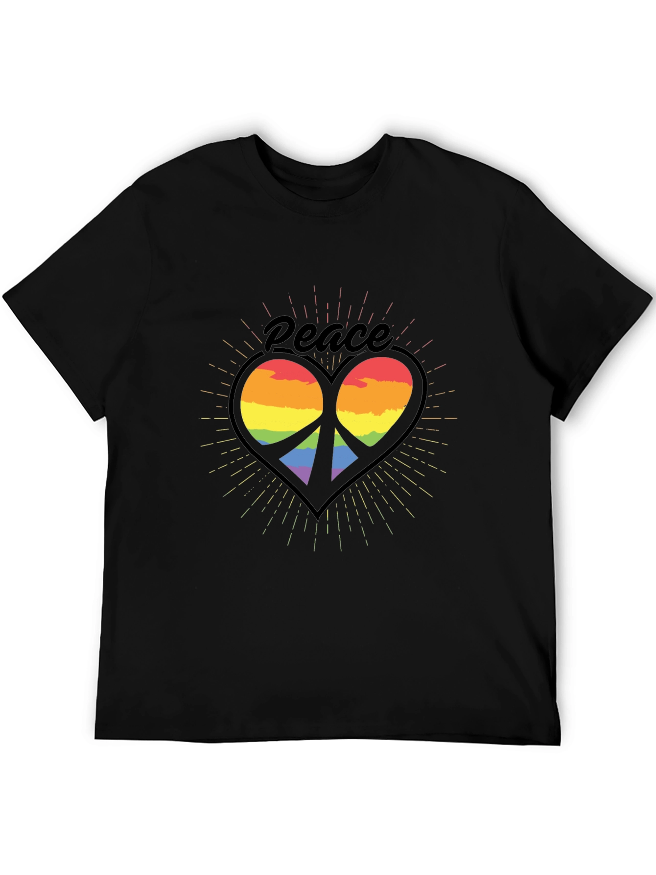 Peace Heart Rainbow T-Shirt - Black