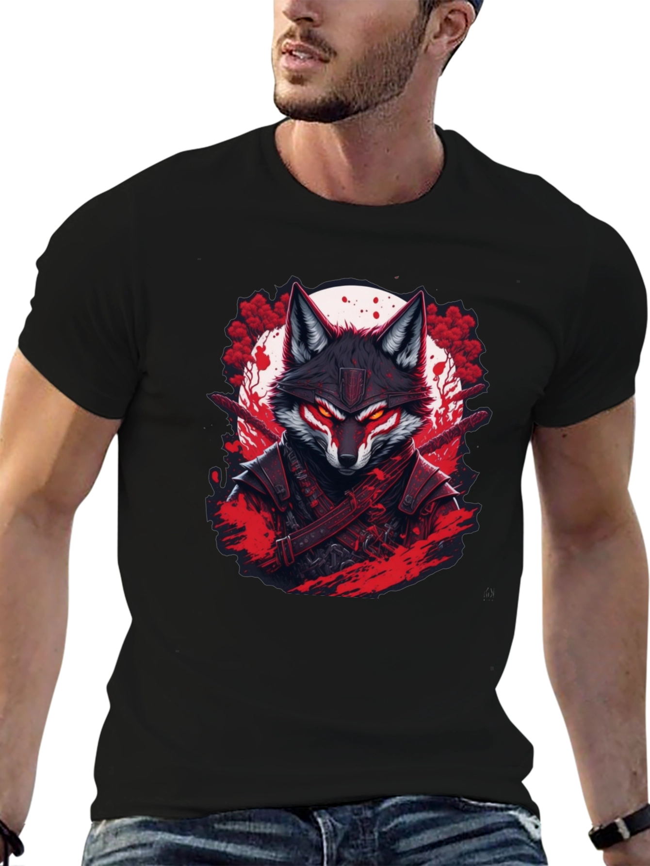 Samurai Fox Graphic Tee - Mens Black T-Shirt