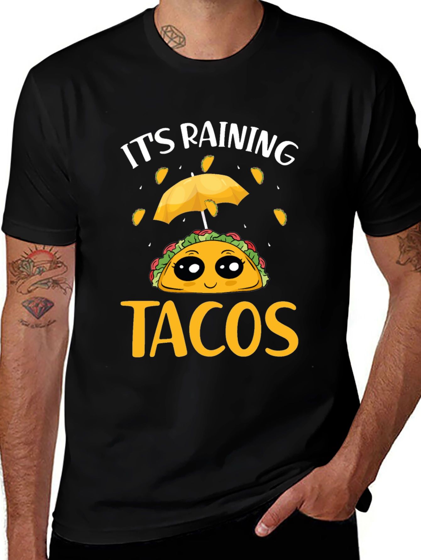 Its Raining Tacos Black T-Shirt Funny Foodie Tee