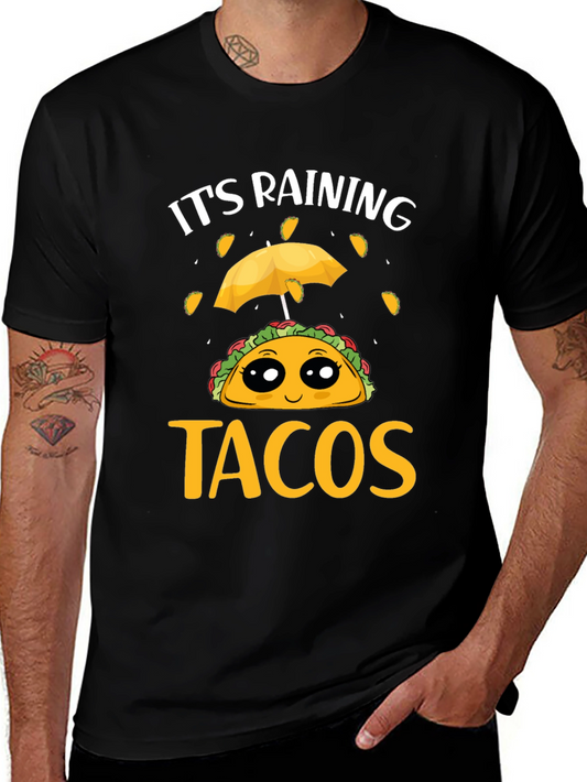Its Raining Tacos Black T-Shirt Funny Foodie Tee