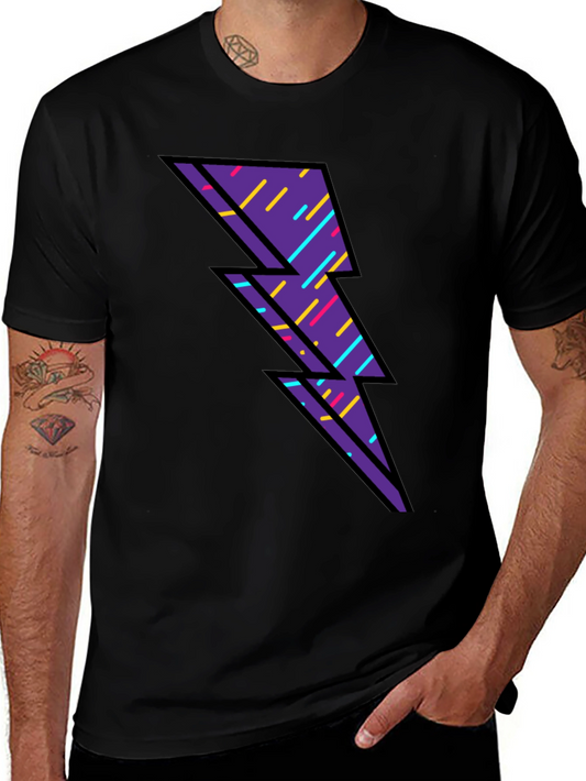 Retro Lightning Bolt Graphic T-Shirt - Black