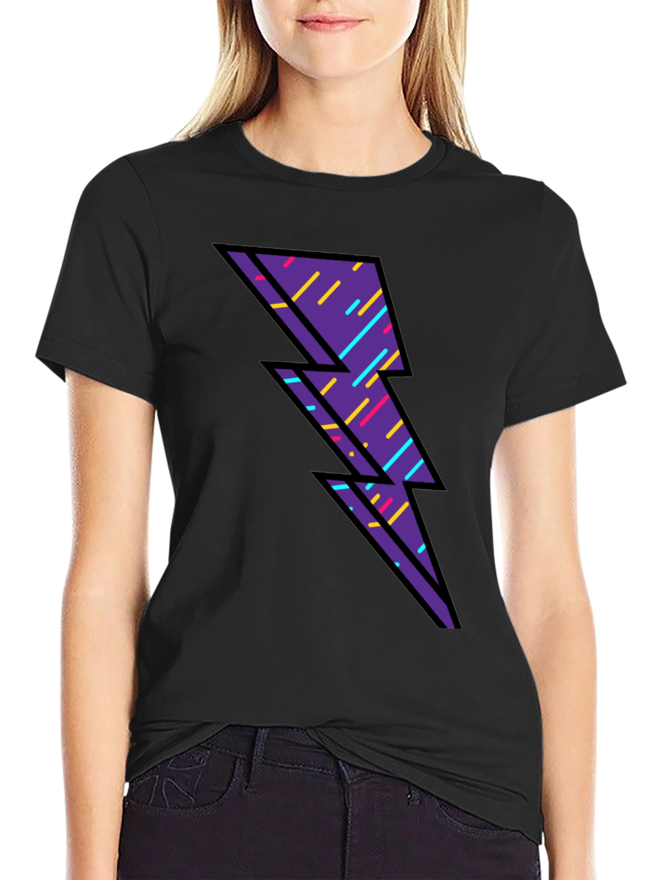 Retro Lightning Bolt Graphic T-Shirt - Black