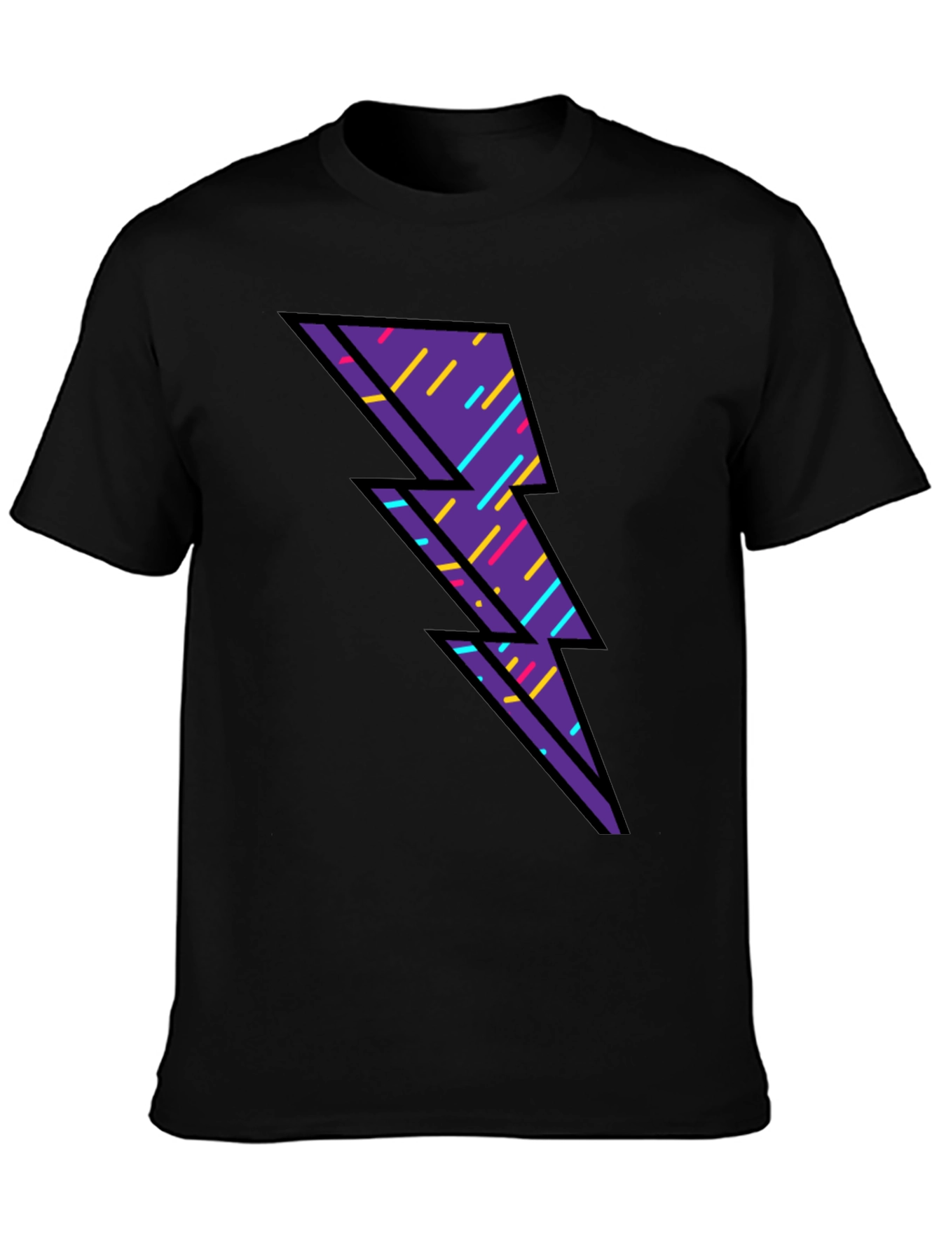 Retro Lightning Bolt Graphic T-Shirt - Black